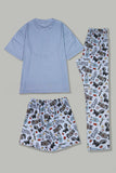 Grey Printed Short Sleeves Family Matching Pajamas