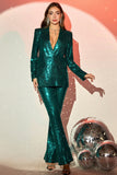 Sparkly Green Notched Lapel Sequins Women Suits with Belt