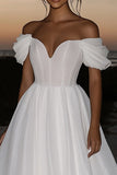 Elegant Ivory Off the Shoulder Organza A-Line Long Wedding Dress