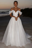 Elegant Ivory Off the Shoulder A-Line Ruched Long Wedding Dress