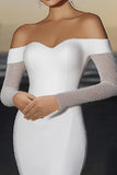 Elegant Ivory Satin Off the Shoulder Mermaid Long Wedding Dress with Long Sleeves