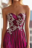 Chic Fuchsia Strapless Sweetheart Long Prom Dress With Embroidery