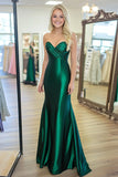 Chic Sweetheart Dark Green Satin Formal Dress