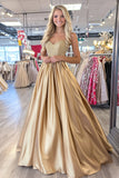 Sparkly Golden A Line Sweetheart Formal Dress with Pleats