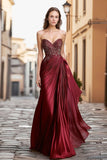 Burgundy Satin Sweetheart Formal Dress with Embroidery