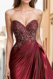 Burgundy Satin Sweetheart Formal Dress with Embroidery