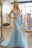 Sky Blue Flare Sweetheart Tulle Formal Dress with Appliques