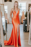 Chia Orange Sweetheart Mermaid Beaded Satin Long Formal Dress with Slit