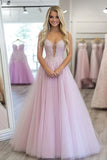 A Line Light Purple Appliqued Sleeveless Tulle Long Formal Dress