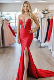 Red Mermaid Sweetheart Sequined Beaded Prom Dress