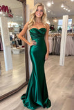 Dark Green Mermaid Strapless Satin Formal Dress