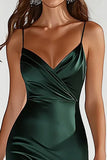 Dark Green Spaghetti Straps Mermaid Satin Long Military Ball Dress