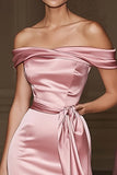 Blush Off the Shoulder Mermaid Satin Long Military Ball Dress