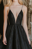 Lace A Line Black V Neck Formal Dress