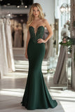 Lace Satin Dark Green Sheath Sweetheart Formal Dress