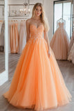 Orange Lace Tulle A Line Sweetheart Formal Dress