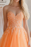 Orange Lace Tulle A Line Sweetheart Formal Dress