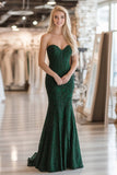 Mermaid Dark Green Sweetheart Lace Applique Long Formal Dress