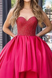 Taffeta Red A Line High-Low Length Strapless Formal Dress with Beading