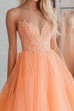 Orange Princess Sweetheart Lace Applique Tulle Long Formal Dress