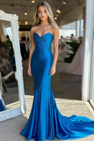 Royal Blue Sweetheart Sheath Stretch Satin Long Formal Dress