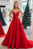 Red Princess Sweetheart Satin Applique Long Formal Dress