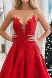 Red Princess Sweetheart Satin Applique Long Formal Dress