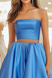 Blue Satin Strapless High-Low Length 2-Piece Formal Dress