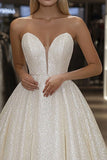 Sparkly Ivory A Line Sweetheart Long Formal Dress