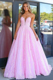 Elegant Pink Sweetheart Princess Lace Applique Long Formal Dress