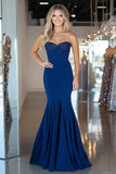 Navy Sweetheart Mermaid Ruched Long Formal Dress