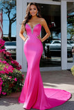 Fuchsia Mermaid Sweetheart Satin Long Formal Dress with Beading