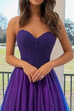 Princess Tulle Plum Sweetheart Long Formal Dress with Appliques