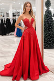 Princess Red Sweetheart Satin Formal Dress with Appliques