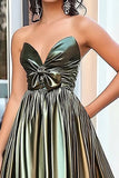 Sweetheart Metallic Black Golden A Line Ruched Long Formal Dress