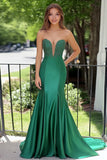 Green Satin Sweetheart Mermaid Applique Long Formal Dress