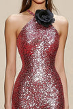 Sparkly Red Halter Mermaid Gala Dress with 3D Flowers