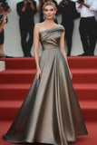 Elegant Steel Grey Ruched A Line Gala Dress