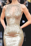 Gold Mermaid Scoop Neck Sequin Long Gala Ball Dress