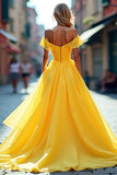 Chiffon Long A Line Yellow Off The Shoulder Formal Dress