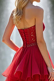 A Line Ruffled Red Organza Sweetheart Long Formal Dress