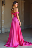 Satin Off The Shoulder A Line Simple Fuchsia Formal Dress