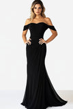 Simple Sheath Long Black Off The Shoulder Formal Dress