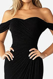 Simple Sheath Long Black Off The Shoulder Formal Dress