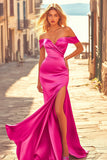 Fuchsia Mermaid Off The Shoulder Satin Formal Dress