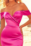 Fuchsia Mermaid Off The Shoulder Satin Formal Dress