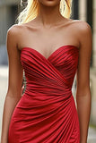 Red Sweetheart Mermaid Ruched Satin Formal Dress