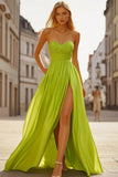 Lemon Green A Line Sweetheart Ruched Chiffon Formal Dress