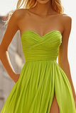 Lemon Green A Line Sweetheart Ruched Chiffon Formal Dress