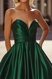 Satin Dark Green A Line Sweetheart Long Formal Dress